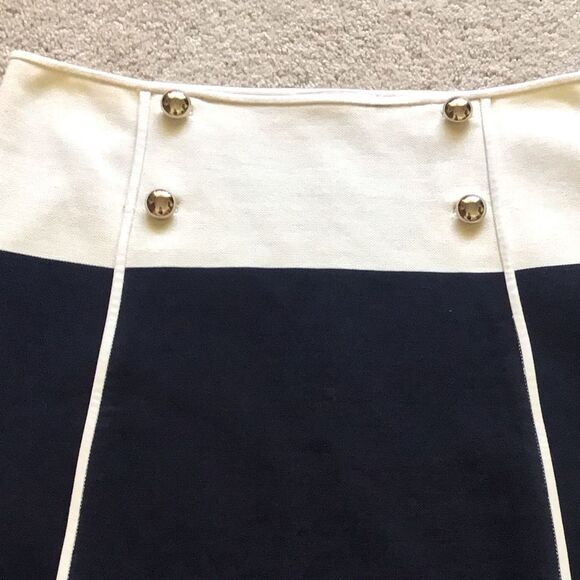 Tory Burch Navy and Ivory Colorblock A-Line Skirt - Picture 2 of 5